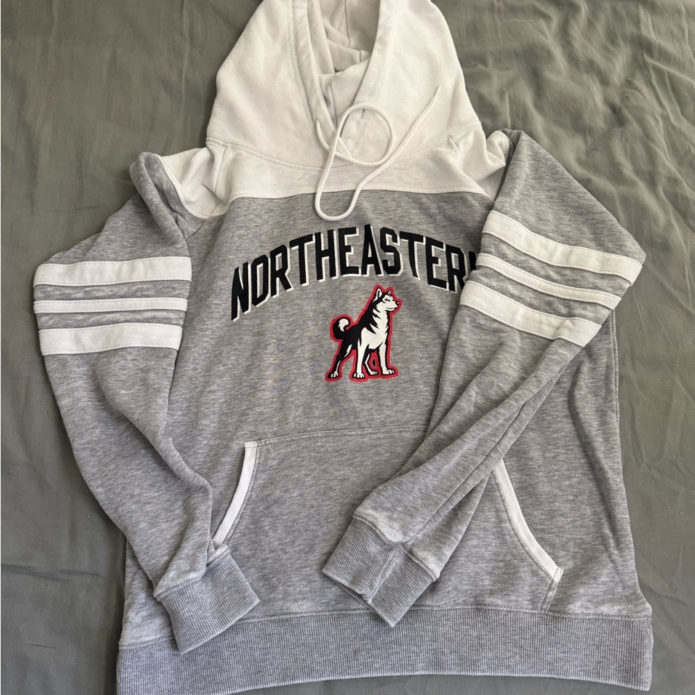 Gray and White Northeastern Hoodie